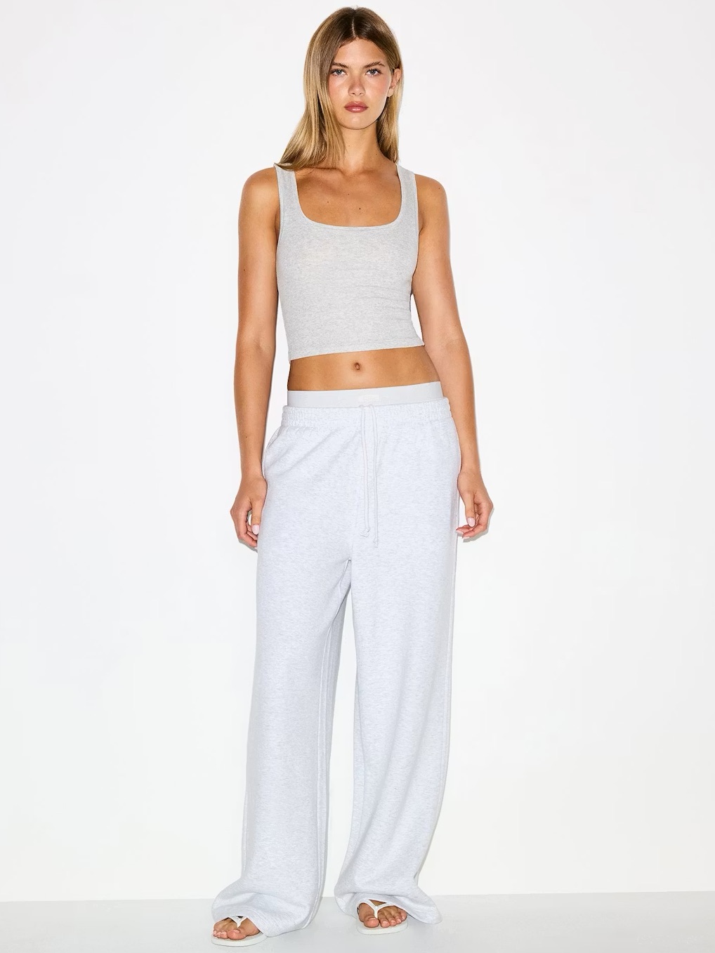 Skims Cotton Fleece Double Waistband Exposed Boxer Pants
